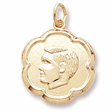 Gold Plate Boy's Head Scalloped Disc Charm by Rembrandt Charms