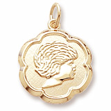 Gold Plate Girls Head Scalloped Disc Charm by Rembrandt Charms