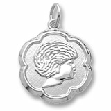 14K White Gold Girls Head Scalloped Disc Charm by Rembrandt Charms