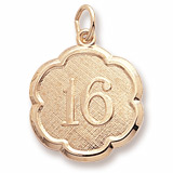 Gold Plate Number Sixteen Scalloped Charm by Rembrandt Charms