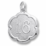 14K White Gold Number Sixteen Scalloped Charm by Rembrandt Charms