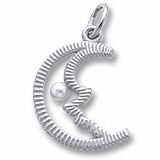 14K White Gold Half Moon with Pearl Charm by Rembrandt Charms