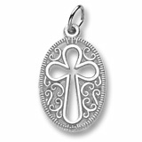 14K White Gold Filigree Oval Cross Charm by Rembrandt Charms