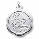 14K White Gold Happy Birthday Scalloped Charm by Rembrandt Charms