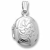 14K White Gold Flower Oval Locket Pendant by Rembrandt Charms