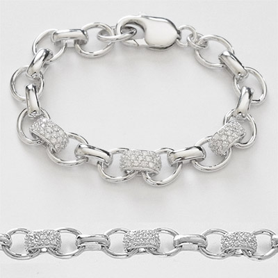 Sterling Silver CZ Charm Bracelet Width 9.5mm 7 inches Sterling Silver CZ Charm Bracelet Width 9.5mm 7 inches