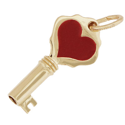 Gold Plated Key with Red Heart Charm by Rembrandt Charms