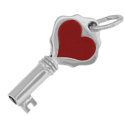 Sterling Silver Key with Red Heart Charm by Rembrandt Charms Sterling Silver Key with Red Heart Charm by Rembrandt Charms