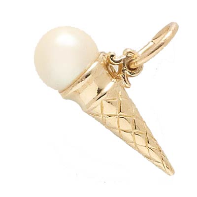 14K Gold Vanilla Pearl Ice Cream Cone Charm by Rembrandt Charms