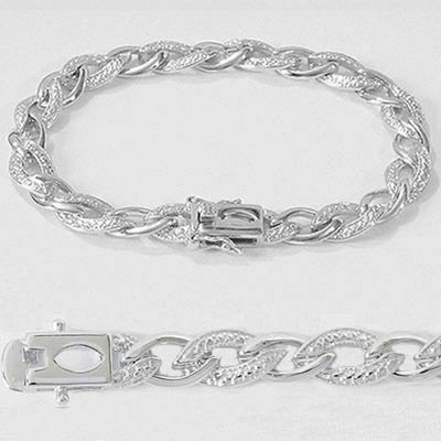 Sterling Silver Charm Bracelet Fancy links Width 7.5mm 7 inch Sterling Silver Charm Bracelet Fancy links Width 7.5mm 7 inch