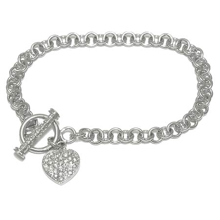 Sterling Silver Charm Bracelet CZ & Hearts Width 6mm 8 inches