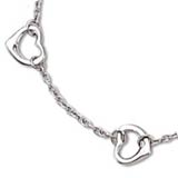 Sterling Silver Charm Bracelet with Hearts Width 9mm 7 inches