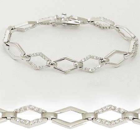 Sterling Silver Charm Bracelet CZ Width 8.6mm 7 inches