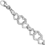 Sterling Silver Charm Bracelet with Hearts and Diamonds 7 inch