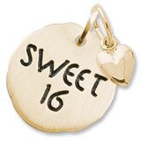 14K Gold Sweet 16 Charm Tag with Heart by Rembrandt Charms