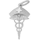 Rembrandt Nurses Hat Caduceus Charm, Sterling Silver