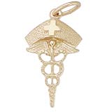 Rembrandt Nurses Hat Caduceus Charm, 10K Yellow Gold