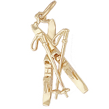 Rembrandt Downhill Skis with Poles Charm,  10k Yellow Gold