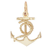 Gold Plate Ships Anchor Charm with Rope by Rembrandt Charms