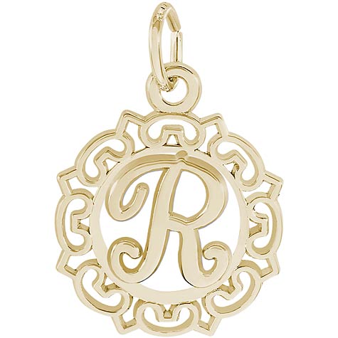 14K Gold Ornate Script Initial R Charm by Rembrandt Charms 14K Gold Ornate Script Initial R Charm by Rembrandt Charms