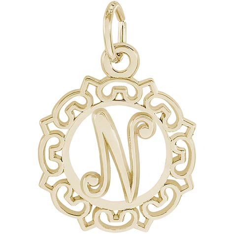 14K Gold Ornate Script Initial N Charm by Rembrandt Charms 14K Gold Ornate Script Initial N Charm by Rembrandt Charms