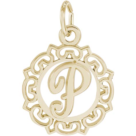 14K Gold Ornate Script Initial P Charm by Rembrandt Charms 14K Gold Ornate Script Initial P Charm by Rembrandt Charms