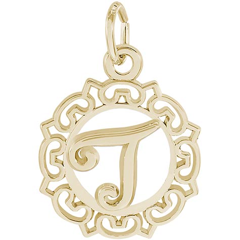14K Gold Ornate Script Initial T Charm by Rembrandt Charms 14K Gold Ornate Script Initial T Charm by Rembrandt Charms