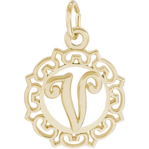 14K Gold Ornate Script Initial V Charm by Rembrandt Charms 14K Gold Ornate Script Initial V Charm by Rembrandt Charms
