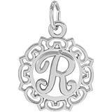14K White Gold Ornate Script Initial R Charm by Rembrandt Charms