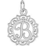 14K White Gold Ornate Script Initial B Charm by Rembrandt Charms