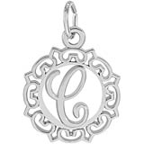 14K White Gold Ornate Script Initial C Charm by Rembrandt Charms