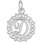 14K White Gold Ornate Script Initial D Charm by Rembrandt Charms