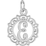 14K White Gold Ornate Script Initial E Charm by Rembrandt Charms