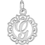 14K White Gold Ornate Script Initial G Charm by Rembrandt Charms