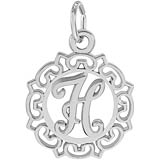 14K White Gold Ornate Script Initial H Charm by Rembrandt Charms