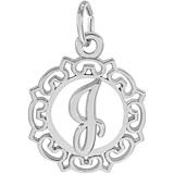 14K White Gold Ornate Script Initial J Charm by Rembrandt Charms