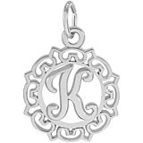 14K White Gold Ornate Script Initial K Charm by Rembrandt Charms