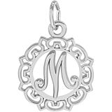 14K White Gold Ornate Script Initial M Charm by Rembrandt Charms