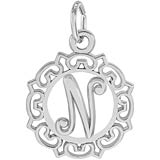 14K White Gold Ornate Script Initial N Charm by Rembrandt Charms