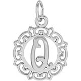 14K White Gold Ornate Script Initial Q Charm by Rembrandt Charms