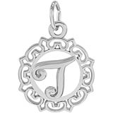14K White Gold Ornate Script Initial T Charm by Rembrandt Charms