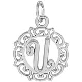 14K White Gold Ornate Script Initial U Charm by Rembrandt Charms