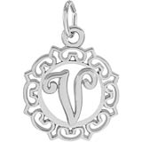 14K White Gold Ornate Script Initial V Charm by Rembrandt Charms