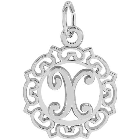14K White Gold Ornate Script Initial X Charm by Rembrandt Charms