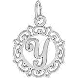 14K White Gold Ornate Script Initial Y Charm by Rembrandt Charms
