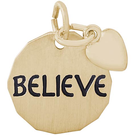 14K Gold Believe Charm Tag with Heart by Rembrandt Charms