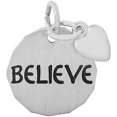 14K White Gold Believe Charm Tag with Heart by Rembrandt Charms 14K White Gold Believe Charm Tag with Heart by Rembrandt Charms