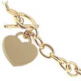 14k Gold Charm Bracelet with Hearts Width 7mm 7 1/2 inch