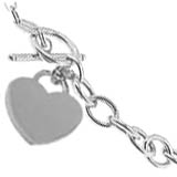 14k White Gold Charm Bracelet with Hearts Width 7mm 7 1/2 inch