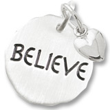 14K White Gold Believe Charm Tag with Heart by Rembrandt Charms